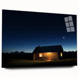 Landscape acrylic glass artwork depicting a vibrant barn scene, showcasing rich colors and a detailed side view, perfect for rustic home decor.