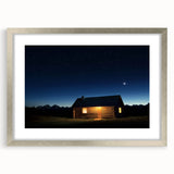 Elegant landscape barn frame with a silver mat, showcasing a stunning front view of rustic scenery, perfect for home decor or gallery displays.