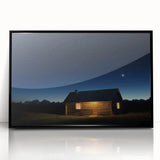 Framed landscape artwork showcasing a serene barn scene with vibrant colors, displayed in a sleek black frame, ideal for enhancing home decor and rustic themes.