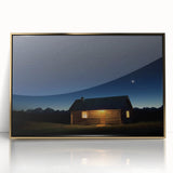Elegant landscape barn art framed in acrylic with a gold finish, showcasing rustic charm and vibrant colors, ideal for enhancing home decor and adding a touch of elegance.