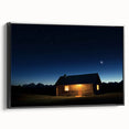 Landscape barn framed canvas showcasing a rustic black frame, perfect for home decor. The side view highlights its textured finish and elegant design, ideal for enhancing any living space.