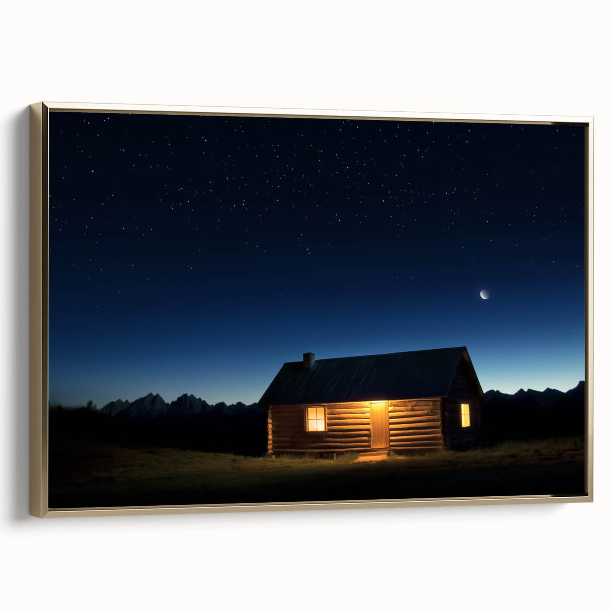 Elegant landscape barn art canvas with a gold frame, showcasing a serene countryside view. The textured surface highlights intricate details, perfect for home decor.