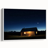 Landscape barn-framed canvas art showcasing a serene countryside scene with vibrant colors, set against a white background, ideal for home decor enhancement.
