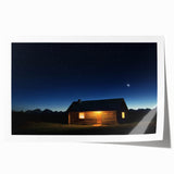 Landscape scene of a rustic barn set against a vibrant sunset, printed on high-quality canvas and rolled for easy shipping, ideal for farmhouse decor enthusiasts.