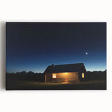 Stretched canvas artwork showcasing a vibrant landscape of a rustic barn under a clear blue sky, perfect for home decor enthusiasts and nature lovers alike. The piece emphasizes rich colors and intricate details, enhancing any living space.