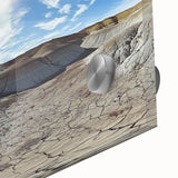 Close-up of vibrant acrylic artwork depicting colorful canyons, showcasing intricate details and textures that bring the landscape to life. Ideal for home decor.