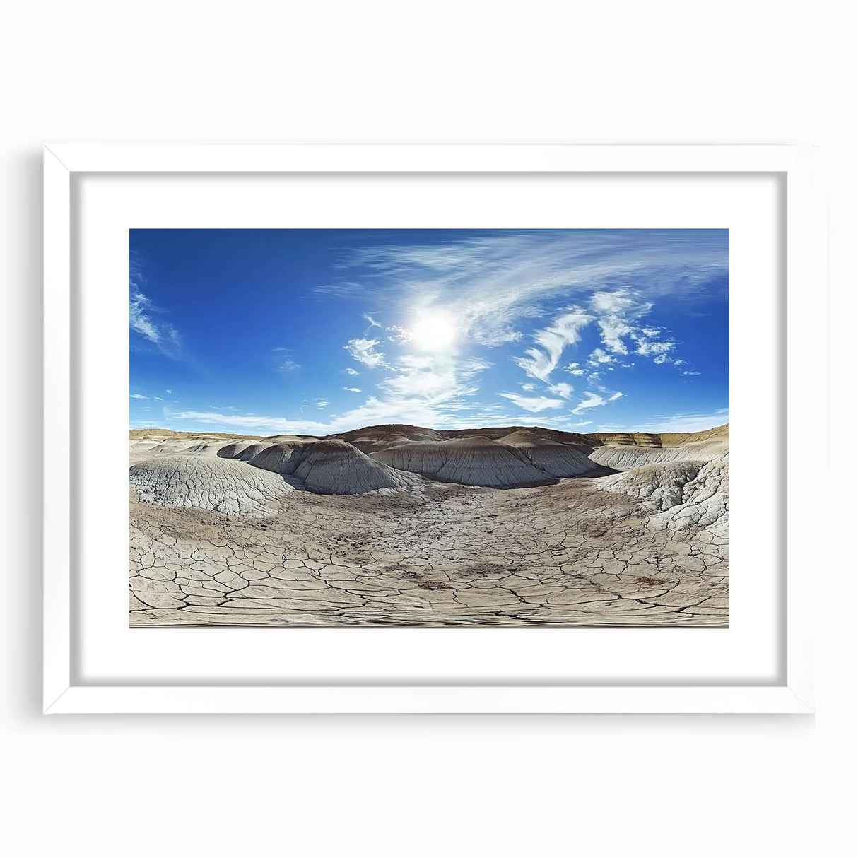 Landscape artwork depicting vibrant canyons framed in a white mat, showcasing rich colors and intricate details, perfect for home decor and art enthusiasts.