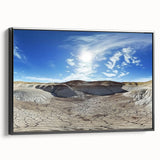 Framed canvas artwork showcasing a stunning landscape of canyons in warm earthy tones, featuring a sleek black frame that enhances its modern aesthetic. Perfect for home decor.