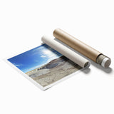 Stunning landscape print showcasing vibrant canyons with rich earth tones, rolled for easy display and shipping in a protective tube, ideal for home decor.