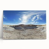 Stretched canvas art piece showcasing a vibrant landscape of canyons at sunset, featuring rich hues of orange, red, and purple, perfect for modern home decor.