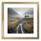 Framed landscape wall art depicting a serene countryside scene with lush greenery and golden matting, enhancing any home decor with elegance and tranquility.