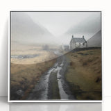 Framed acrylic wall art depicting a serene countryside landscape, featuring lush green fields, a vibrant blue sky, and a white frame, ideal for home decor.