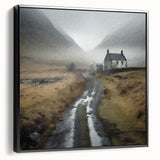 Framed landscape wall art showcasing a serene countryside scene with lush green fields and a vibrant blue sky, presented in a sleek black frame, perfect for home decor.