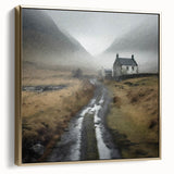 Framed landscape wall art depicting a serene countryside scene, featuring lush green fields and a vibrant sunset, accented with silver and gold tones for an elegant finish.