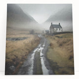 Stretched canvas wall art depicting a serene countryside landscape with rolling hills, lush greenery, and a vibrant sunset, ideal for home decor or office spaces.