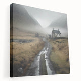 Serene countryside landscape wall art on stretched canvas, showcasing vibrant green fields and a blue sky, perfect for home decor and nature enthusiasts.