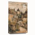 Side view of a vibrant landscape artwork printed on acrylic glass, showcasing rich colors and intricate details, mounted with decorative pins for display. Perfect for modern home decor.