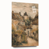 Acrylic glass art piece showcasing a vibrant landscape design, viewed from the side without pins, highlighting its sleek edges and modern aesthetics. Ideal for contemporary home decor.