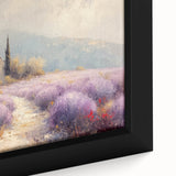 Framed canvas artwork showcasing a vibrant countryside landscape with rolling hills, lush greenery, and a serene sky, perfect for home decor enthusiasts.