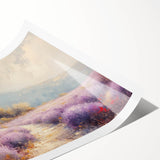 Rolled print showcasing a serene countryside landscape with lush green fields and a clear blue sky, packaged securely in a protective cardboard tube for easy transport.