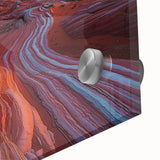 Close-up of a vibrant acrylic landscape art piece showcasing a desert scene with warm hues of orange and yellow, perfect for home decor enthusiasts.