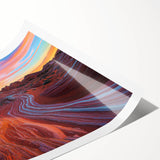 Desert landscape rolled canvas print showcasing vibrant orange and yellow hues of a sunset, elegantly packaged in a protective cardboard tube for easy transport.