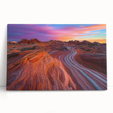 Desert landscape canvas art showcasing vibrant hues of orange and yellow, depicting a serene sunset over the dunes, perfect for home décor or office.