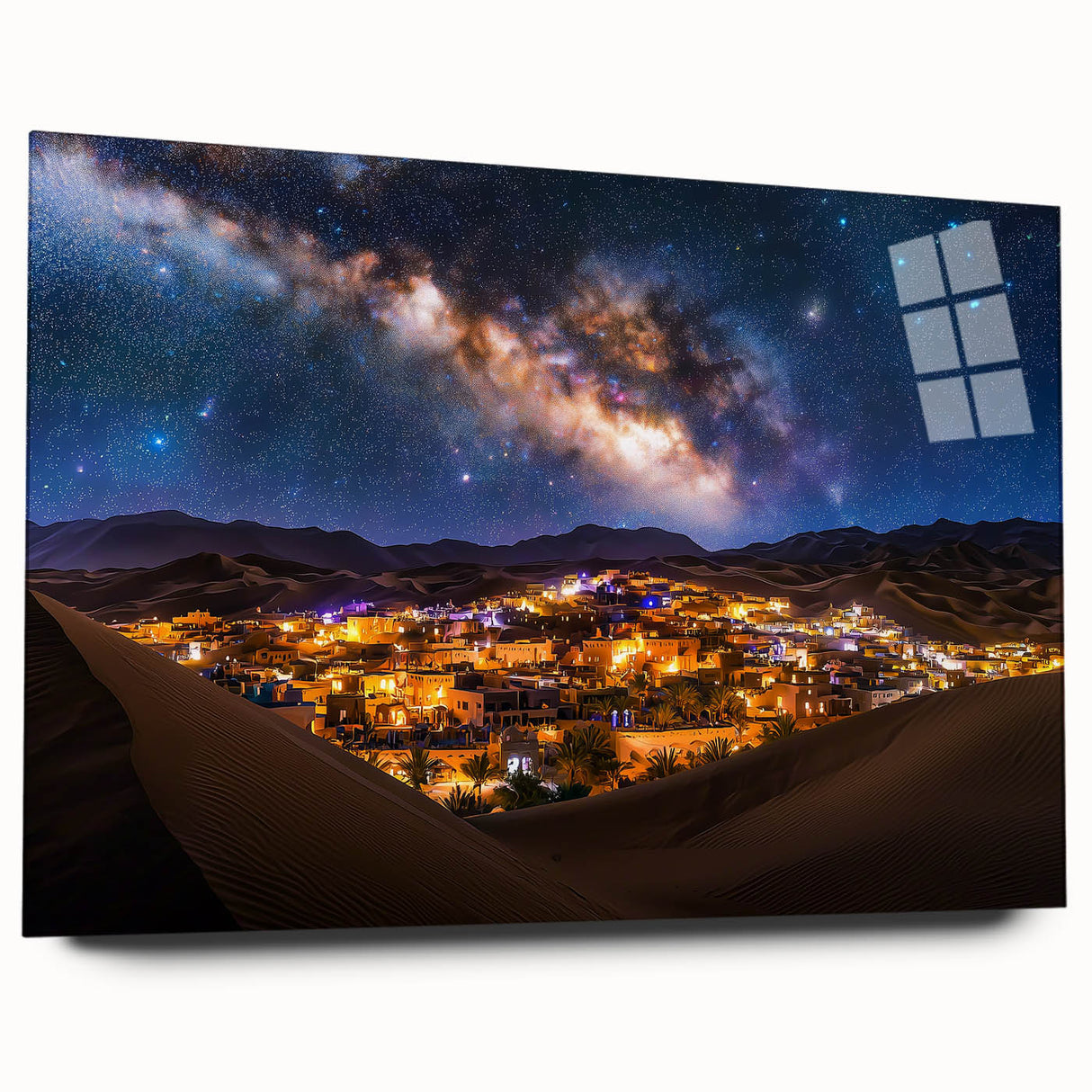 Acrylic glass artwork displaying a stunning landscape of dunes, highlighting soft sandy hues and intricate textures, perfect for enhancing modern home decor.
