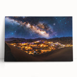 Stretched canvas artwork showcasing serene desert dunes at sunset, featuring warm gold and orange hues that evoke tranquility, perfect for modern home decor.