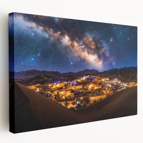 Serene desert landscape canvas artwork showcasing soft golden dunes under a bright blue sky, perfect for enhancing home decor with a tranquil vibe.