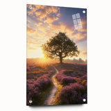 Acrylic landscape wall art showcasing vibrant fields with rich colors, displayed side view with push pins on a wooden surface. Ideal for home decor enthusiasts.