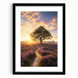 Framed black landscape art print featuring vibrant green fields and a mat border, ideal for modern home decor, showcasing serene nature aesthetics.