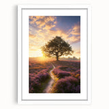 White-framed landscape artwork featuring lush green fields and a clear blue sky, showcased in a stylish mat design, perfect for home decor and interior design enthusiasts.