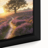 Close-up of a framed canvas depicting vibrant green landscapes with rolling fields, showcasing detailed brushwork and rich textures, perfect for home decor.