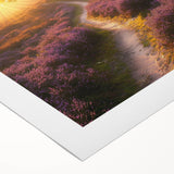 Vibrant rolled canvas print showcasing a picturesque landscape with lush green fields under a bright blue sky, elegantly packaged in a durable cardboard tube for safe transport.