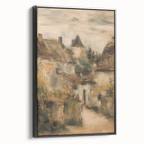 Framed canvas art featuring a vibrant landscape design in rich colors, displayed with a sleek black frame from a side view, ideal for home decor enhancement.
