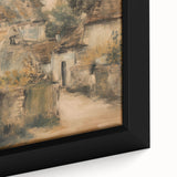 Close-up of a vibrant framed canvas depicting a serene landscape with lush greenery and a clear blue sky, perfect for home decor and artistic ambiance.