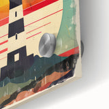 Close-up of vibrant lighthouse wall art printed on acrylic glass, showcasing intricate details and rich colors, perfect for enhancing coastal-themed decor.