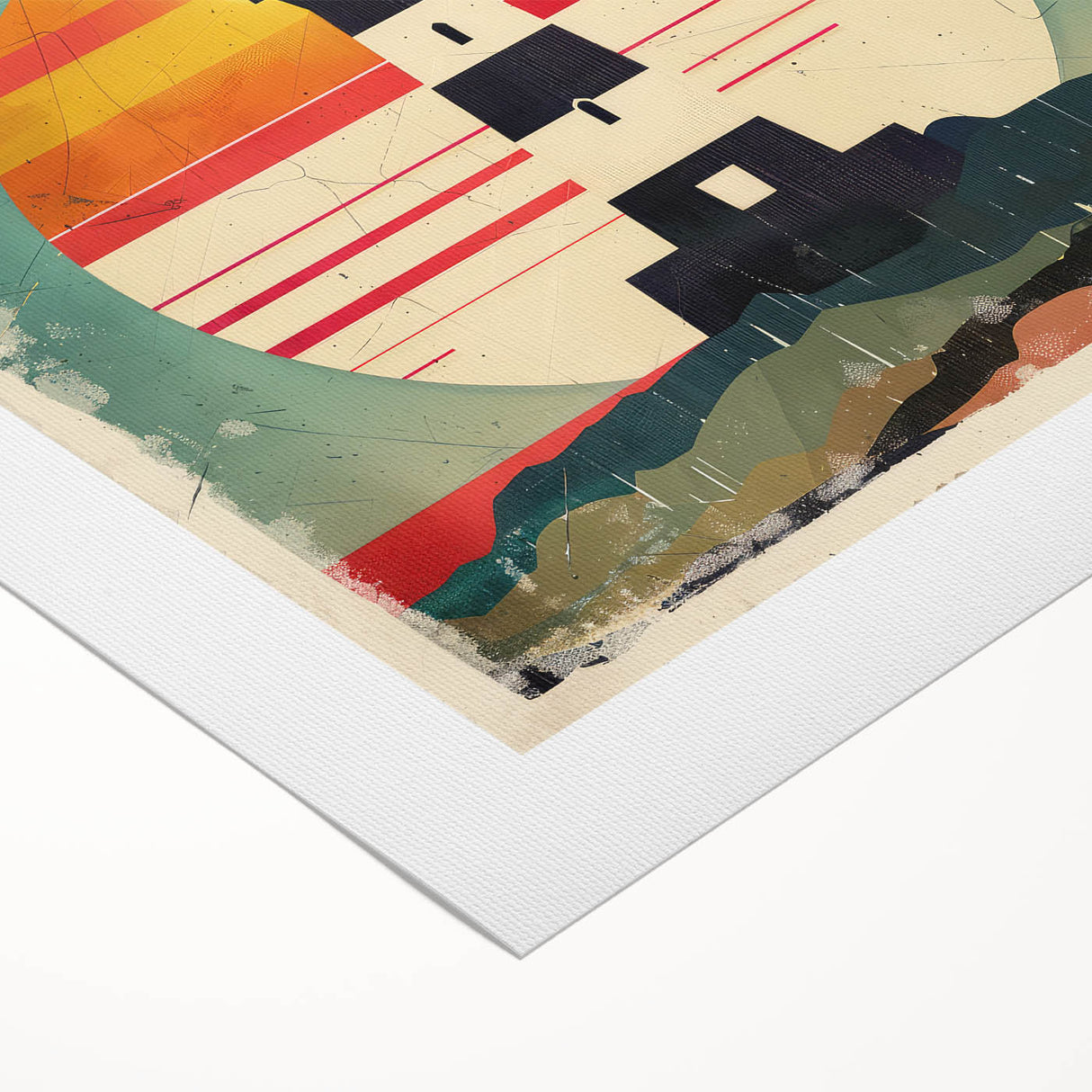 Vibrant lighthouse wall art on rolled canvas, showcasing a scenic coastal landscape with a blue sky and crashing waves, perfect for home decor.