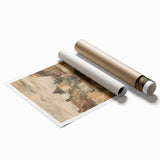 Vibrant rolled print showcasing a serene landscape with lush greenery and a tranquil river, elegantly packaged in a protective cardboard tube for easy transport.