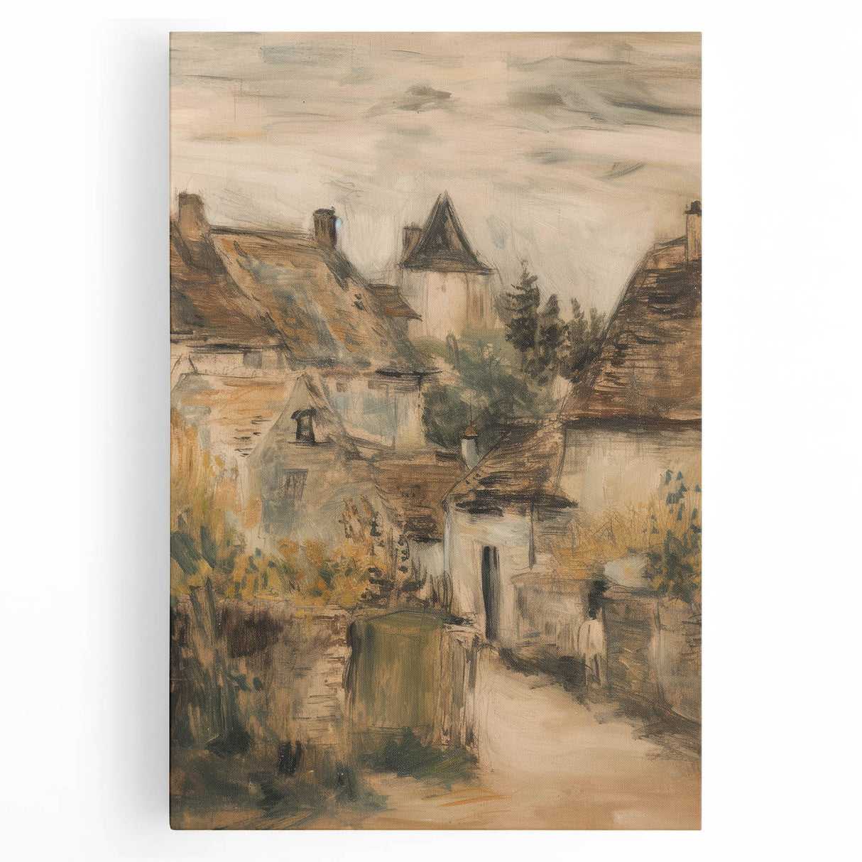 Vibrant stretched canvas artwork depicting a serene landscape with rolling hills and a colorful sunset, perfect for home decor and artistic ambiance.