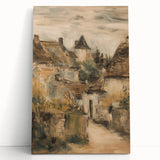 Stretched canvas artwork depicting a serene landscape scene with vibrant colors, ideal for home decor, showcasing rich greens and blues in a tranquil setting.