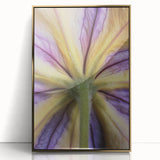Close-up floral print in gold frame, featuring mid-century modernist style on acrylic, suitable for modern nursery decor.