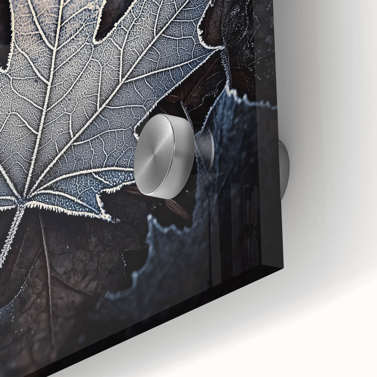 Close-up of leaves in vibrant green shades, acrylic glass print in mid-century modernist style, ideal for dining room art.