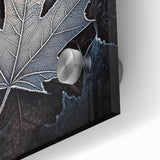 Close-up of leaves in vibrant green shades, acrylic glass print in mid-century modernist style, ideal for dining room art.