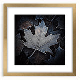 Extra large abstract art print featuring close-up textured leaves in gold, framed, ideal for living room decor.