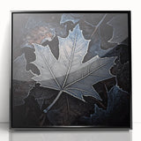 Framed acrylic print of large abstract wall art featuring close-up leaves in green and black tones.