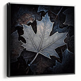 Black and white close-up photo of leaves on a framed canvas, ideal for bedroom wall decor with a vintage poster art style.