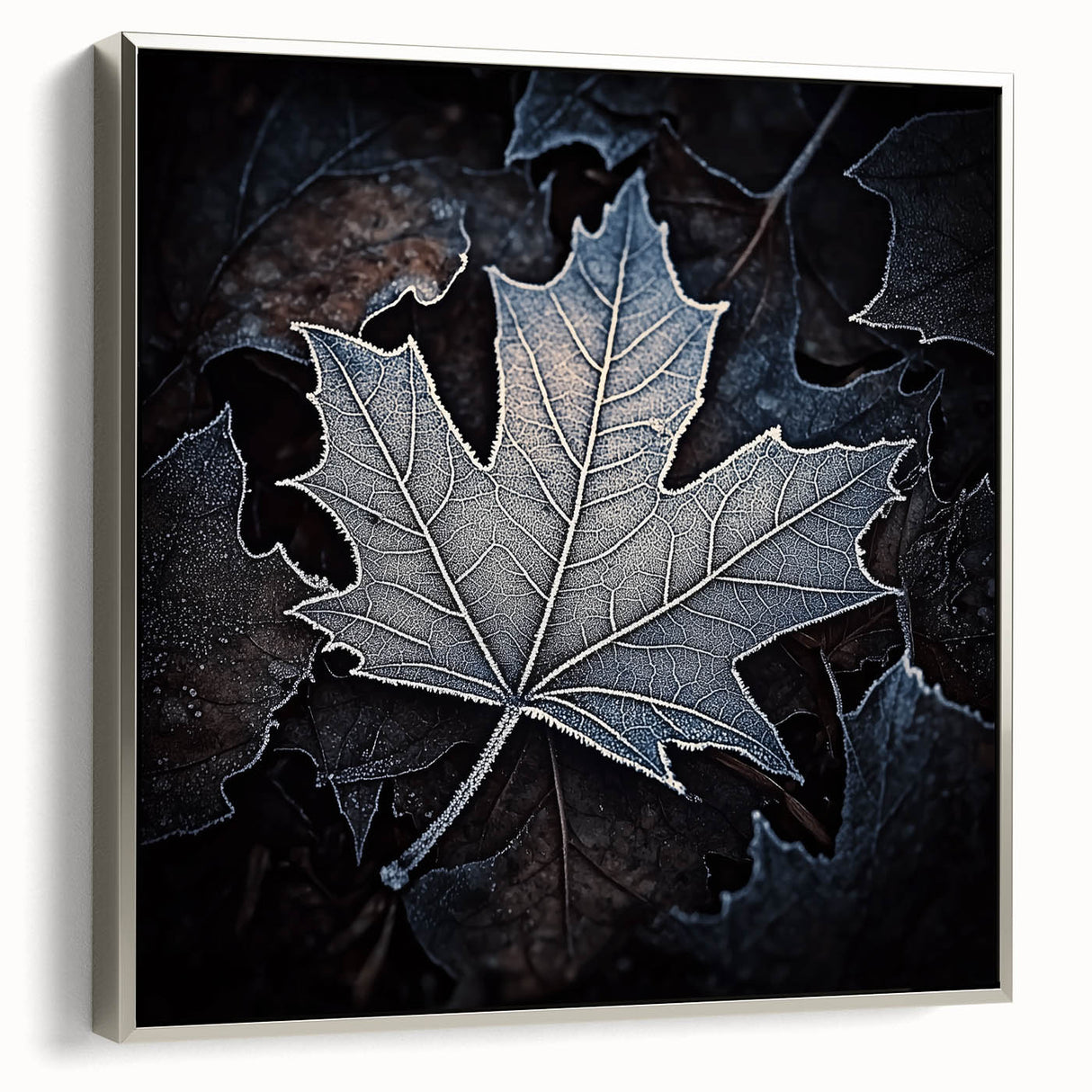 Framed canvas featuring a close-up of green leaves, ideal for adding a natural touch to living room decor.