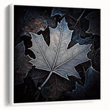 Vintage poster art featuring close-ups of leaves on a framed canvas, with a palette of green and white.